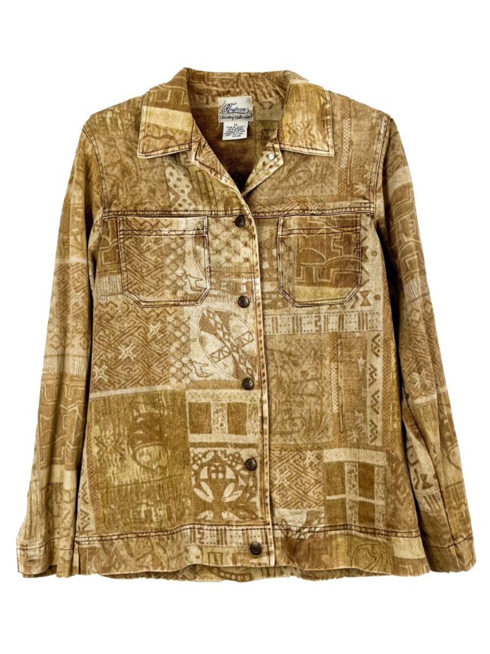 Country Collection Vintage 90s Tan Denim Jacket Patchwork Southwestern Cowboy